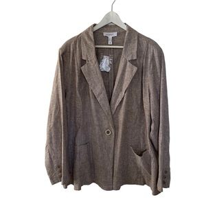 Addition Elle Linen Blend Blazer Women Plus Size 24 Natural Beige Jacket Pockets